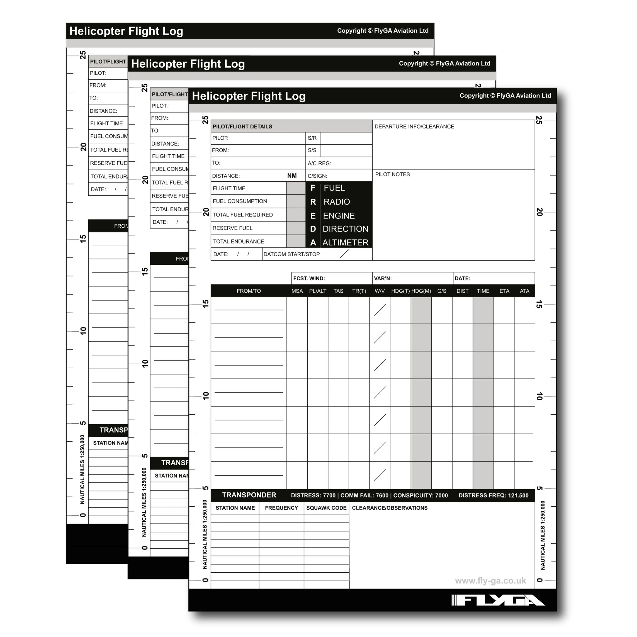 FlyGA - A5 VFR Helicopter Pilot Log Pad (50 Page Plog) - 3 Pack