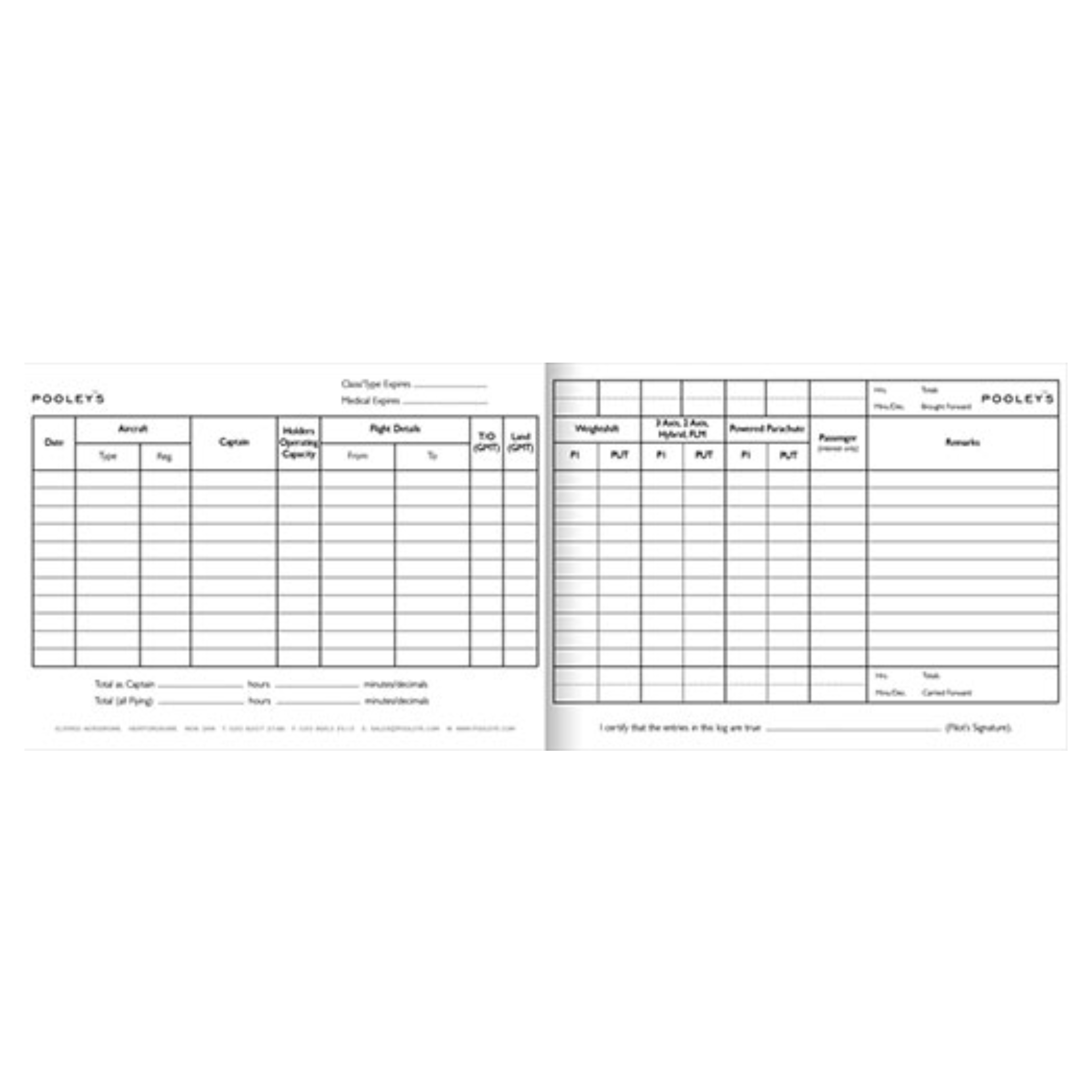 Pooleys - Pilot's Microlight Flying Log Book