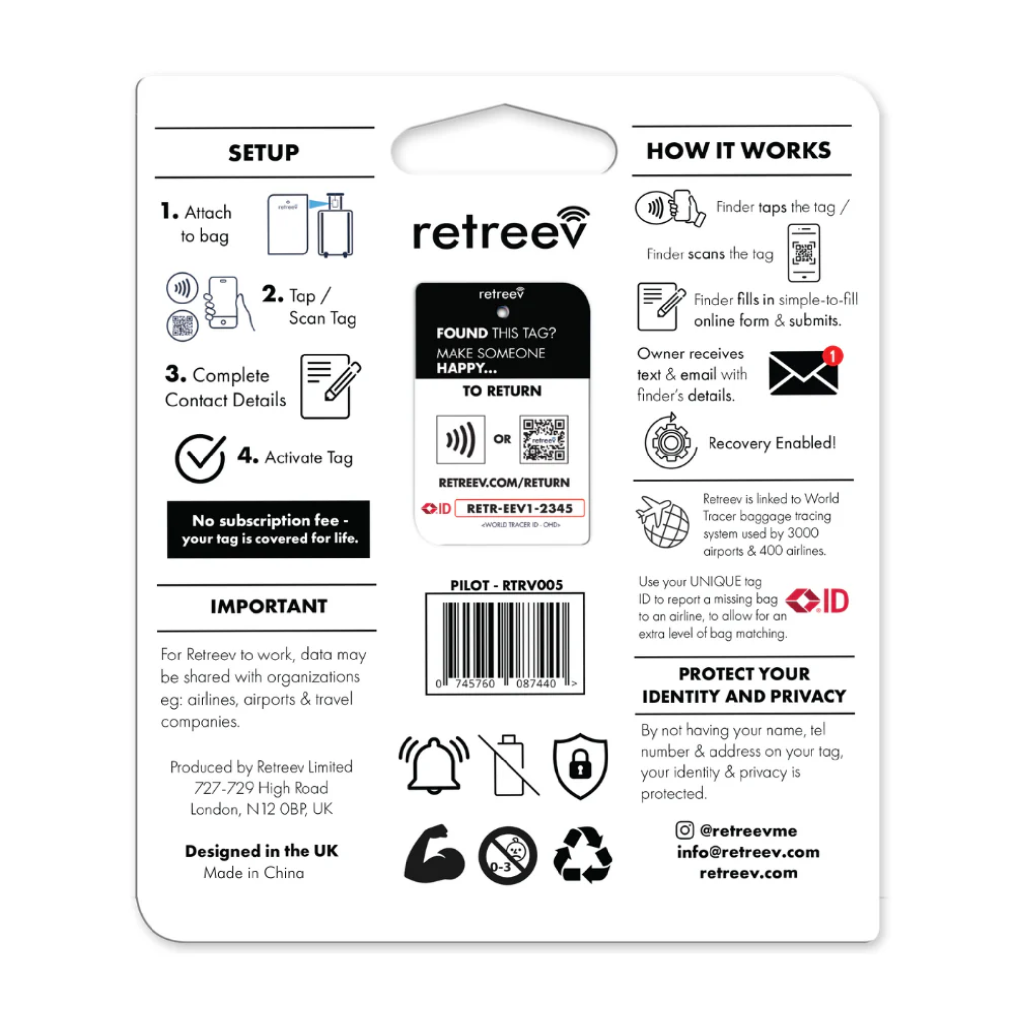 Retreev - SMART Luggage Tag with NFC (Life's a beach)