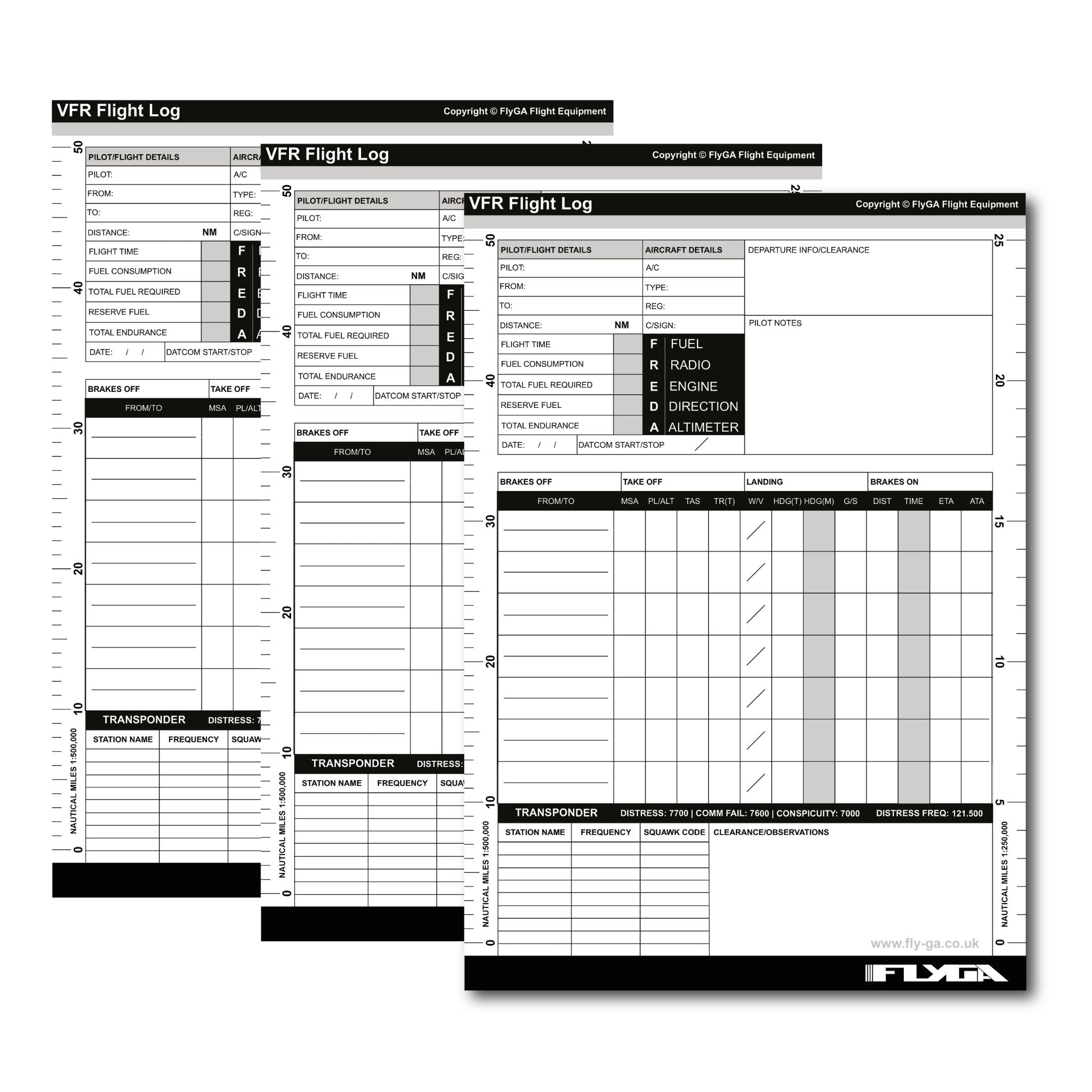 FlyGA - A5 VFR Pilot Log Pad (50 Page Plog) - 3 Pack